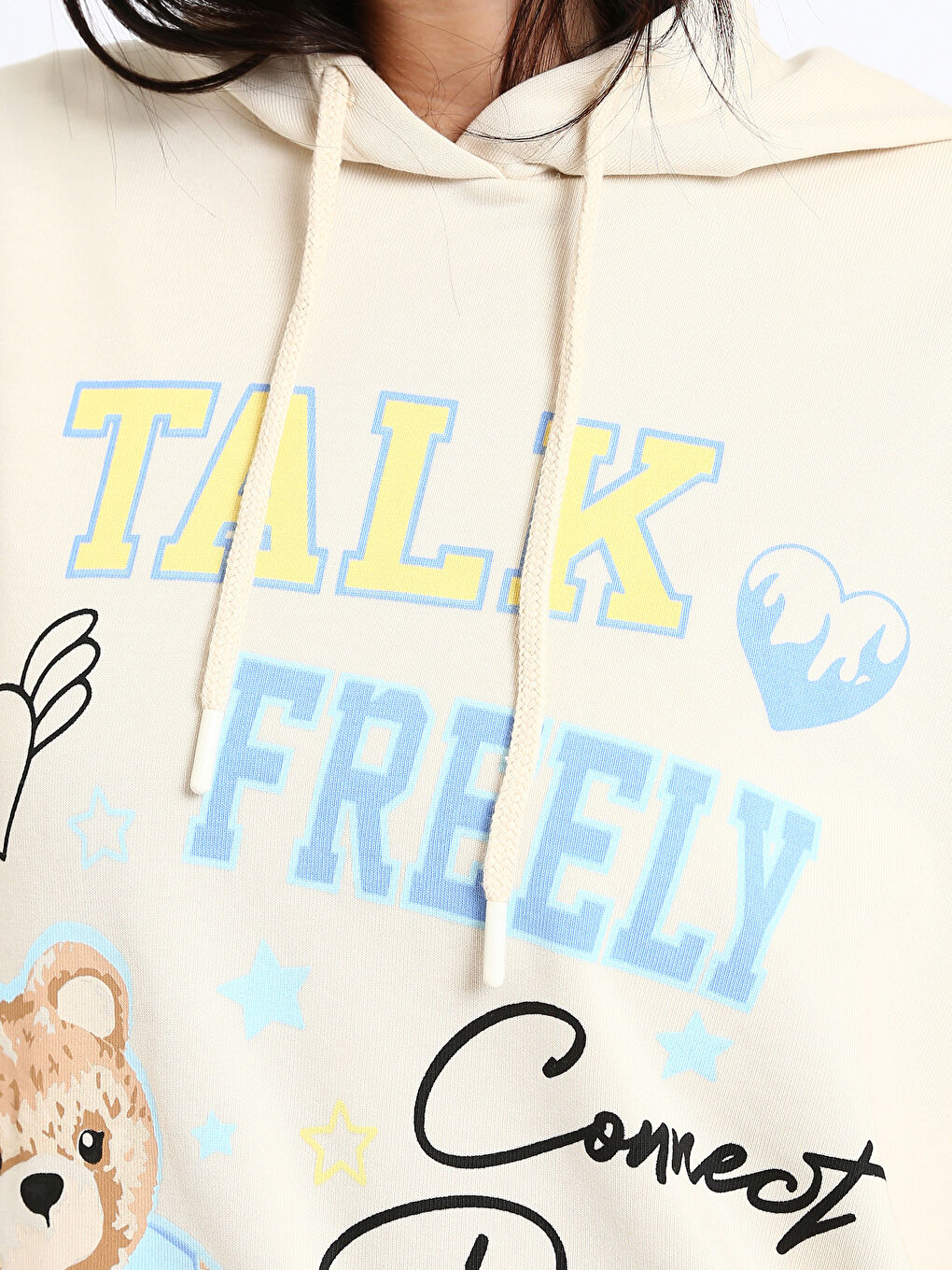 هودي مطبوع واسع الحجم للسيدات-2