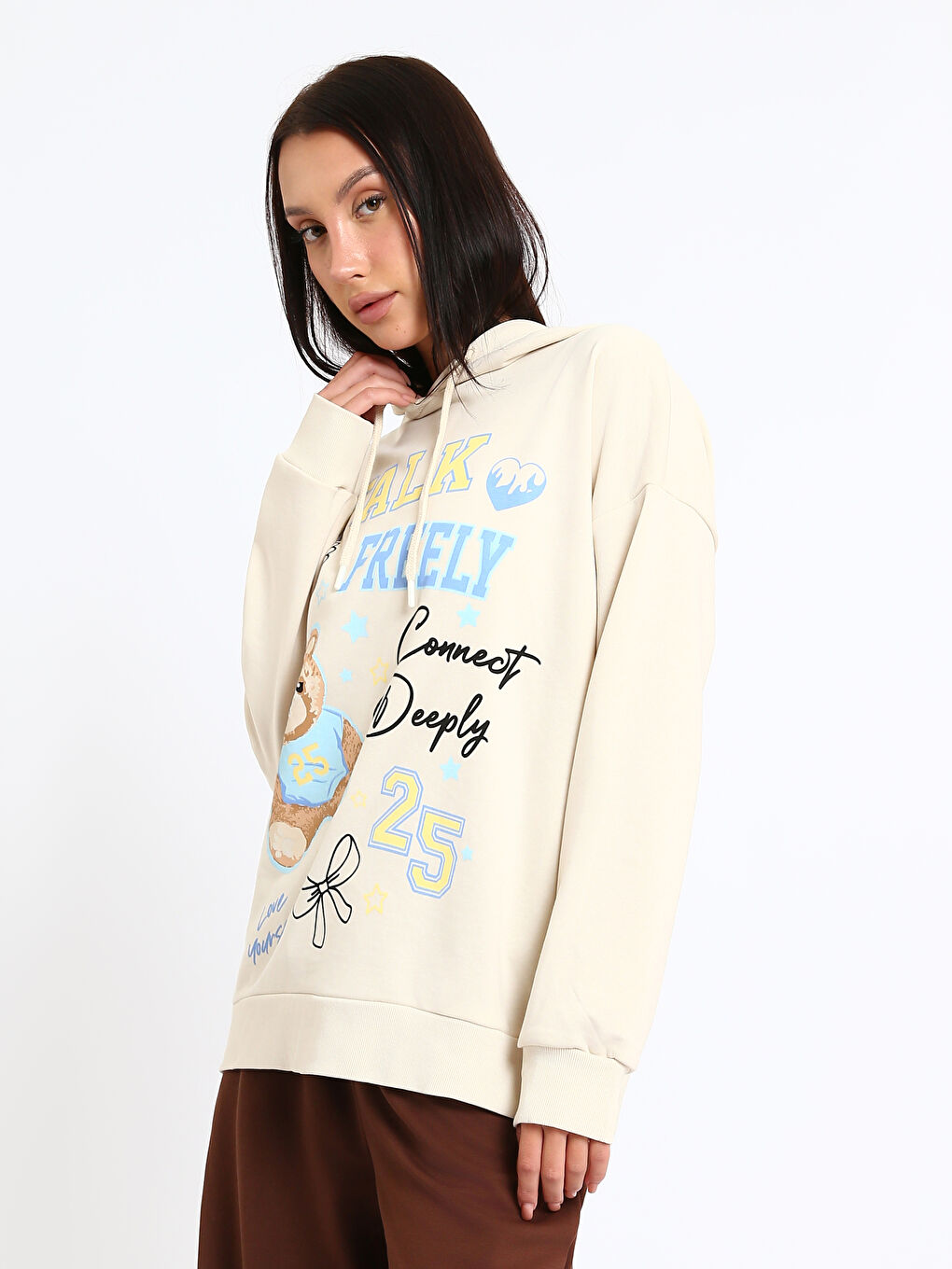 هودي مطبوع واسع الحجم للسيدات-3