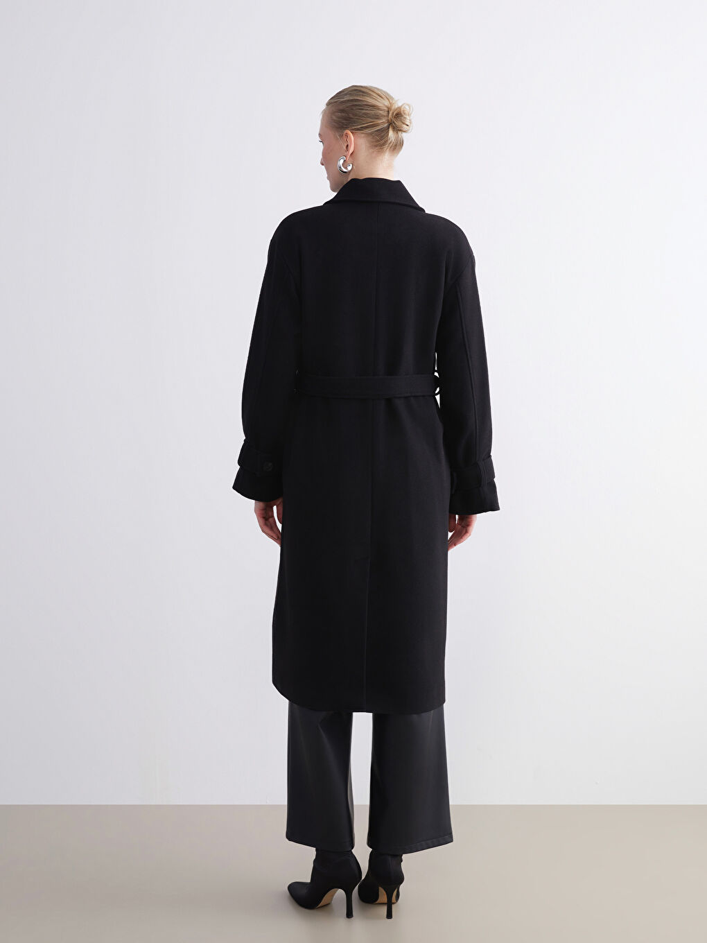 Woman BLACK Wool Blended Overcoat-4