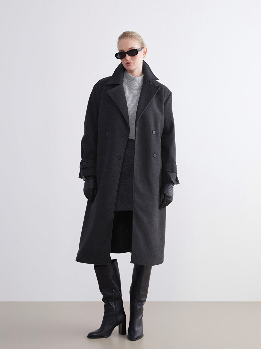 Woman ANTHRACITE Wool Blended Overcoat