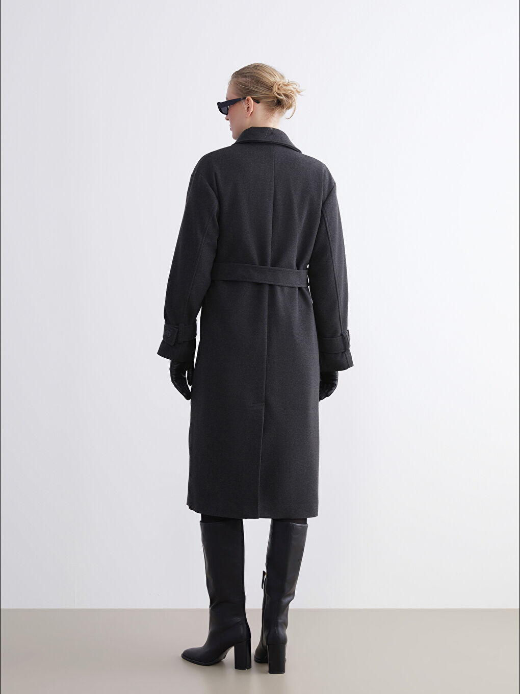 Woman ANTHRACITE Wool Blended Overcoat-3
