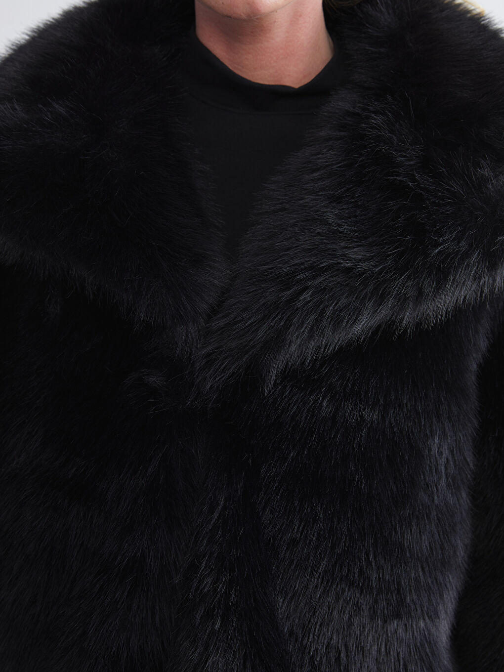 Siyah Ceket Yaka Kadın Kürk Mont-2