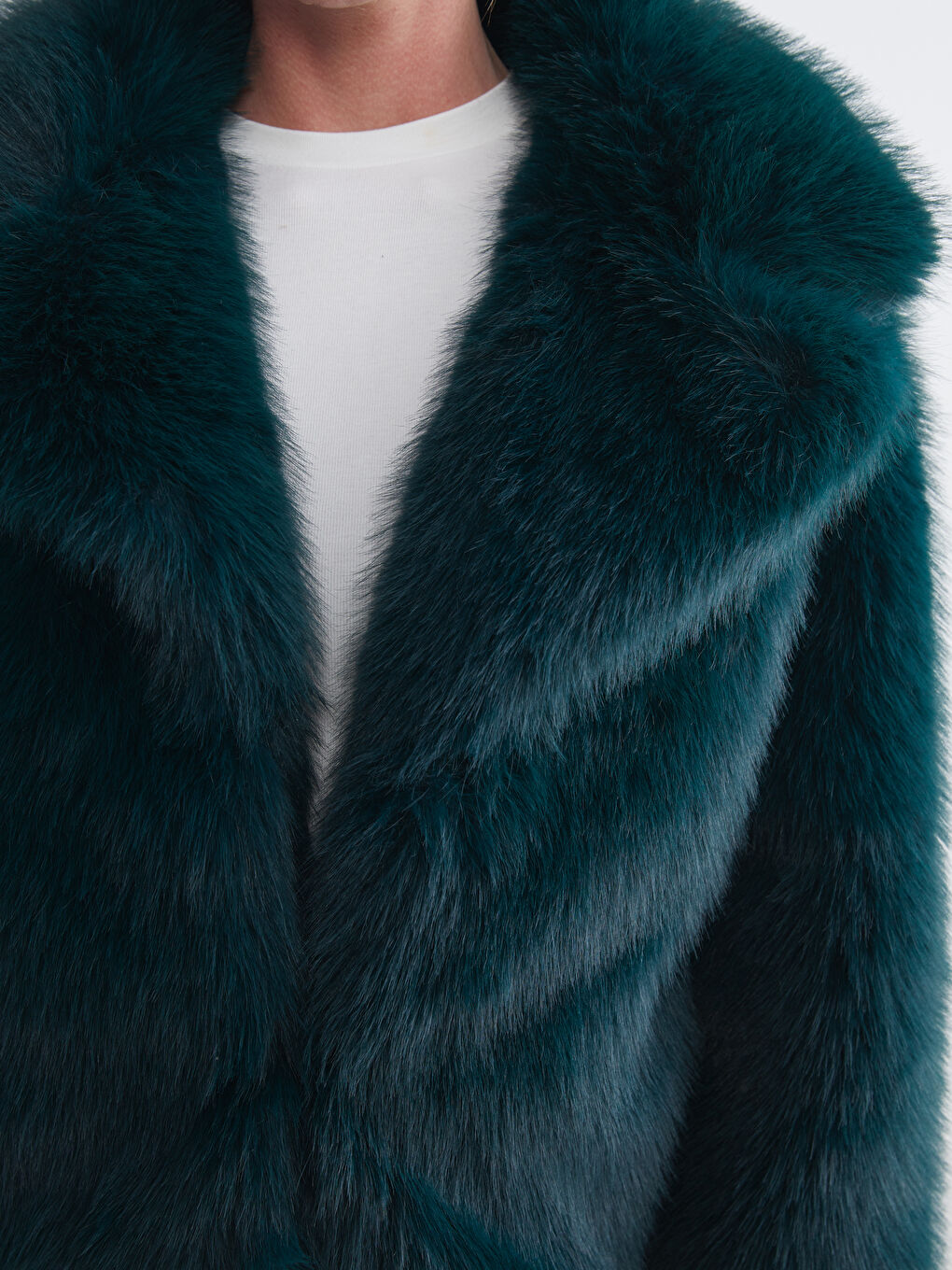 Petrol Ceket Yaka Kadın Kürk Mont-2