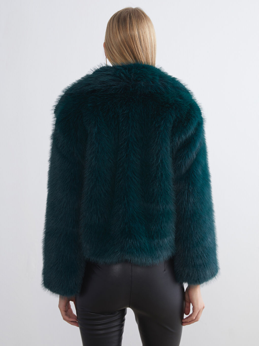 Petrol Ceket Yaka Kadın Kürk Mont-3