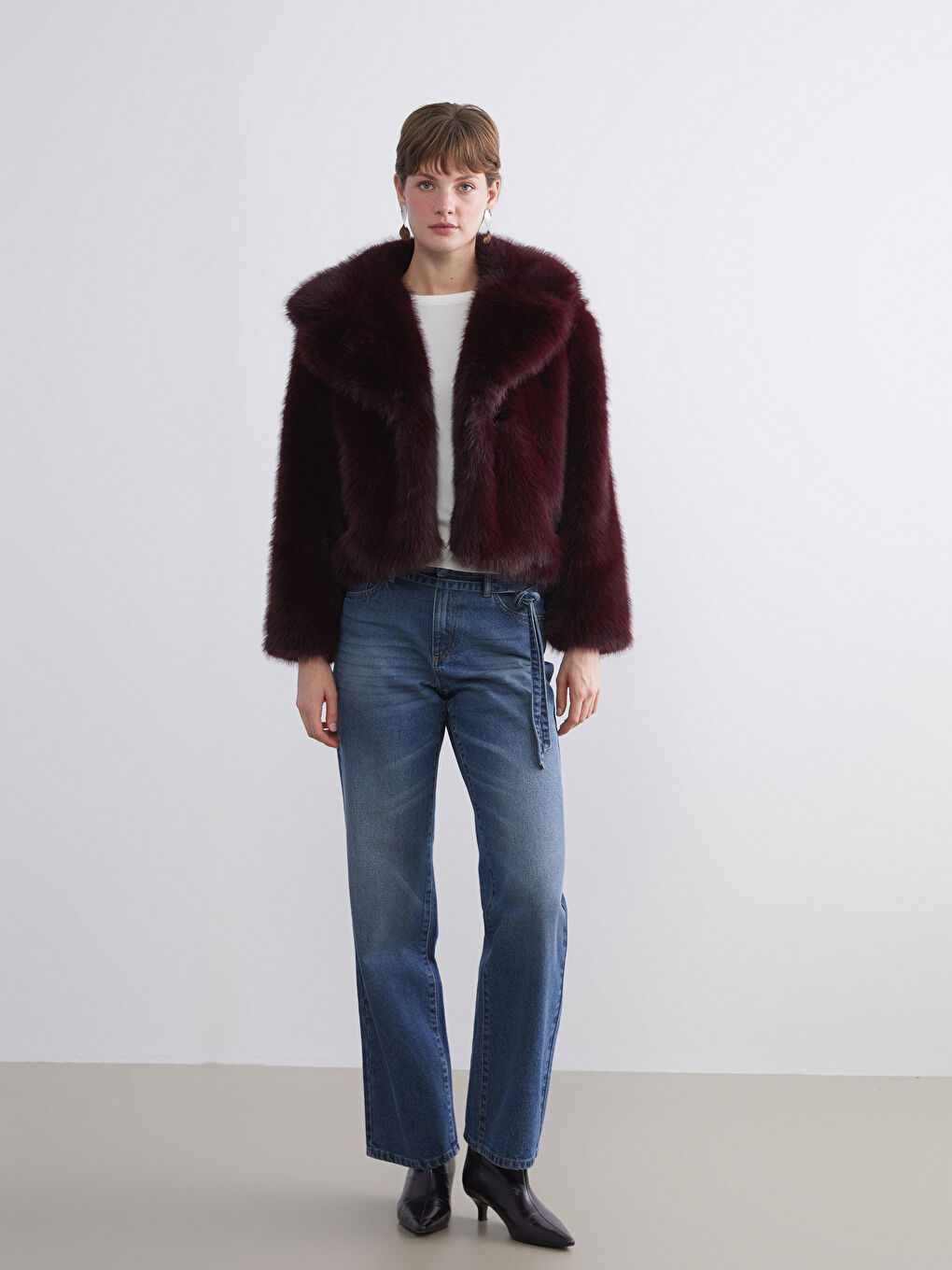 Mürdüm Ceket Yaka Kadın Kürk Mont-1