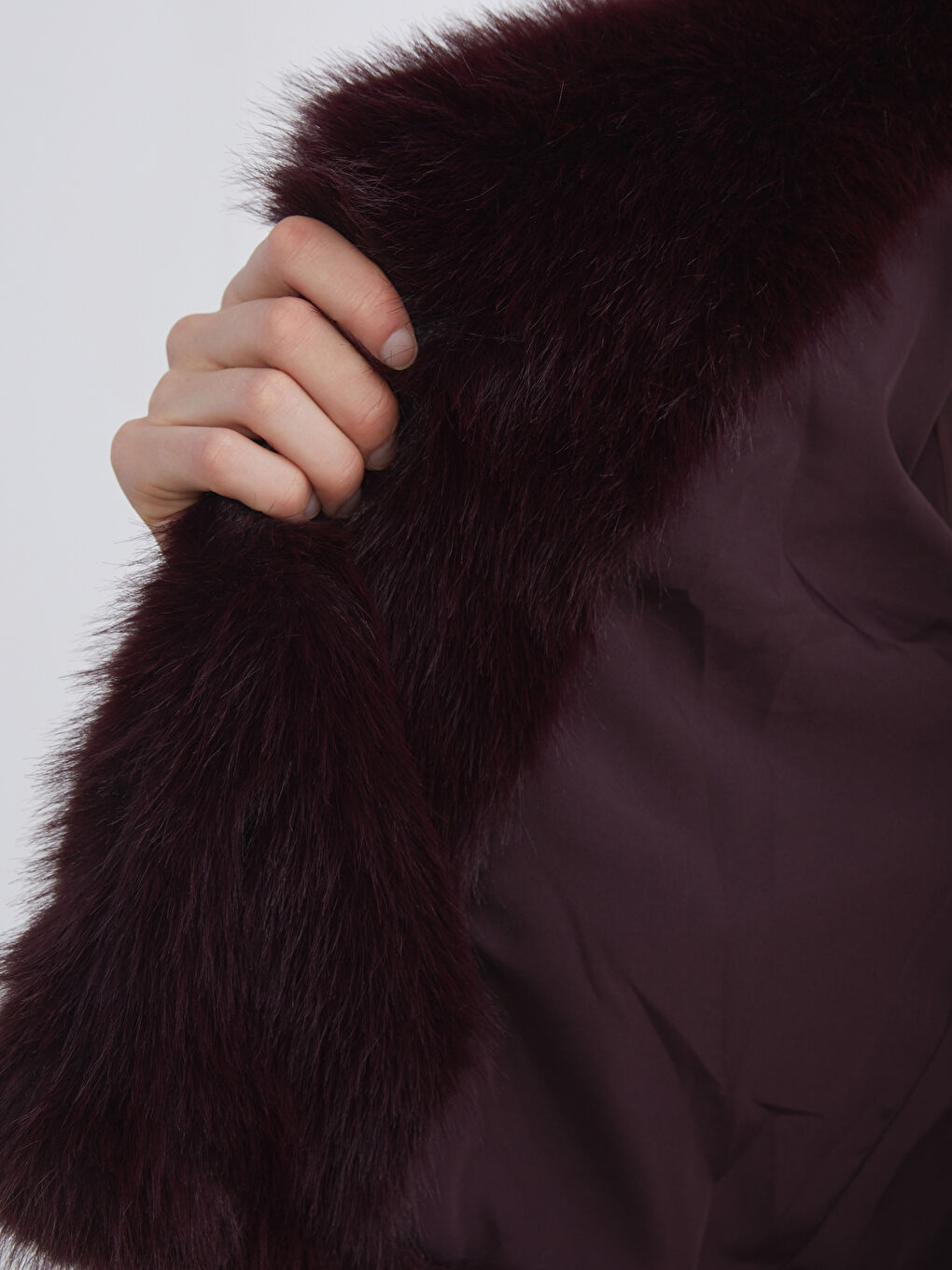 Mürdüm Ceket Yaka Kadın Kürk Mont-3