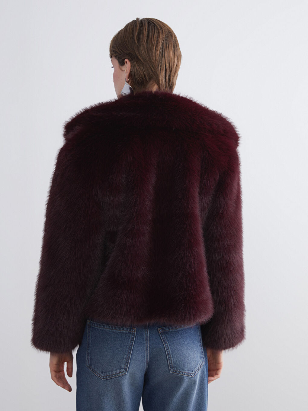 Mürdüm Ceket Yaka Kadın Kürk Mont-4