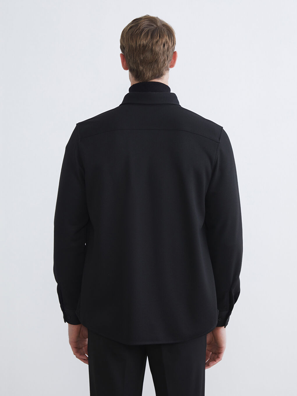 Siyah Regular Fit Desenli Uzun Kollu Erkek Gömlek-3