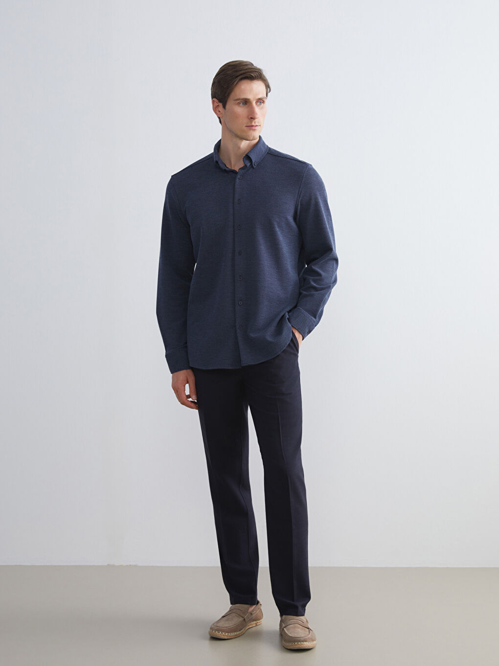 Lacivert Regular Fit Desenli Uzun Kollu Erkek Gömlek-1