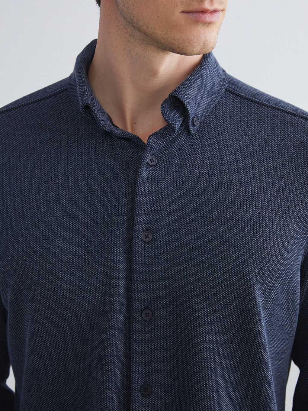 Lacivert Regular Fit Desenli Uzun Kollu Erkek Gömlek-2