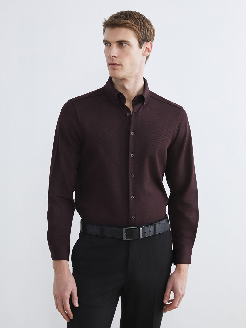 Bordo Regular Fit Desenli Uzun Kollu Erkek Gömlek