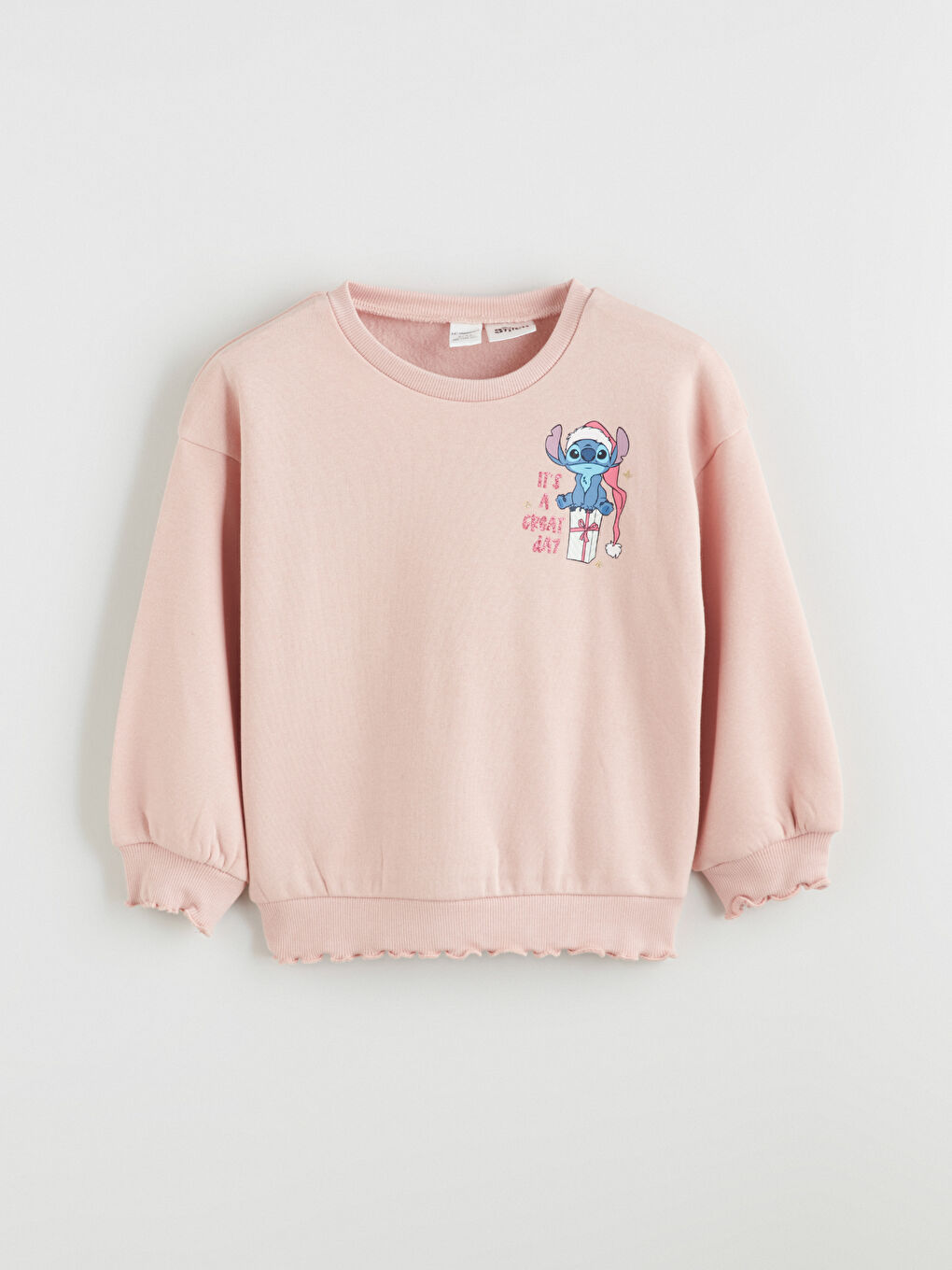 Crew Neck Lilo and Stitch Printed Girls' Sweatshirt-1