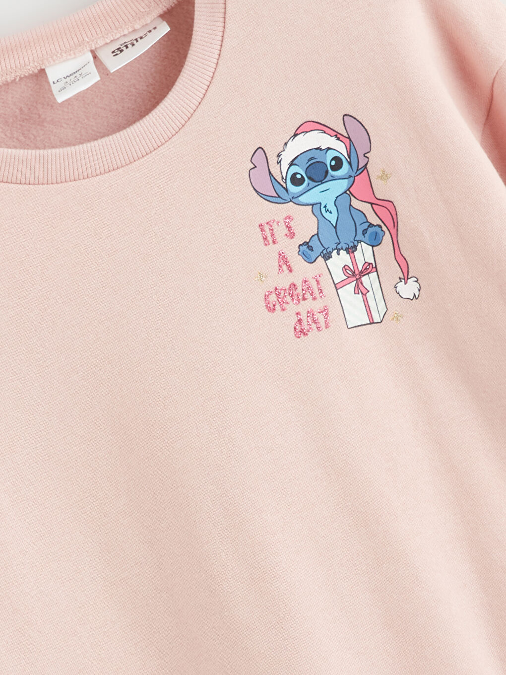 Crew Neck Lilo and Stitch Printed Girls' Sweatshirt-2