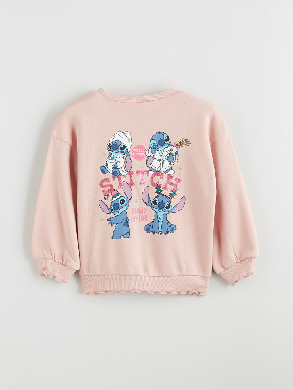 Crew Neck Lilo and Stitch Printed Girls' Sweatshirt-3