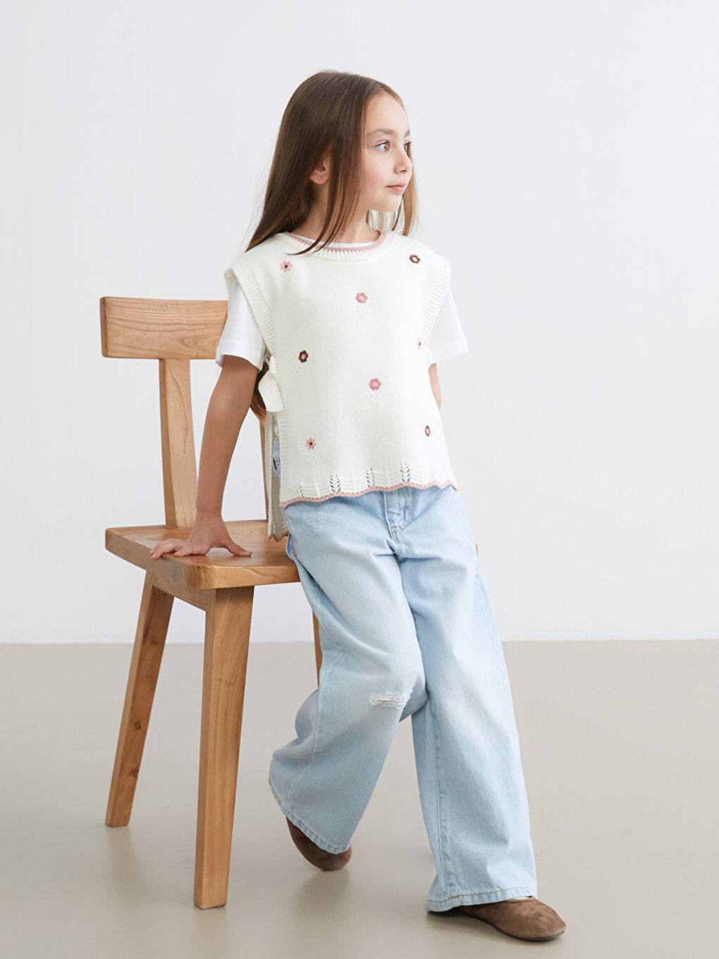 Djevojka EKRU Prsluk od pletiva-1