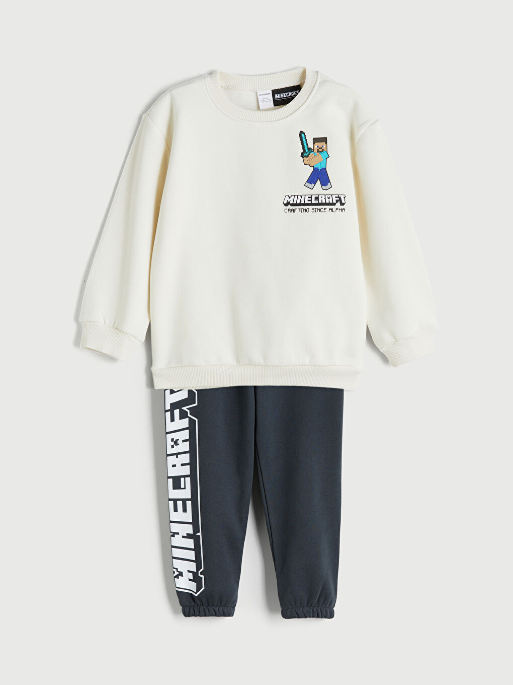 Bej Minecraft Baskılı Erkek Çocuk Sweatshirt ve Eşofman Altı 2'li