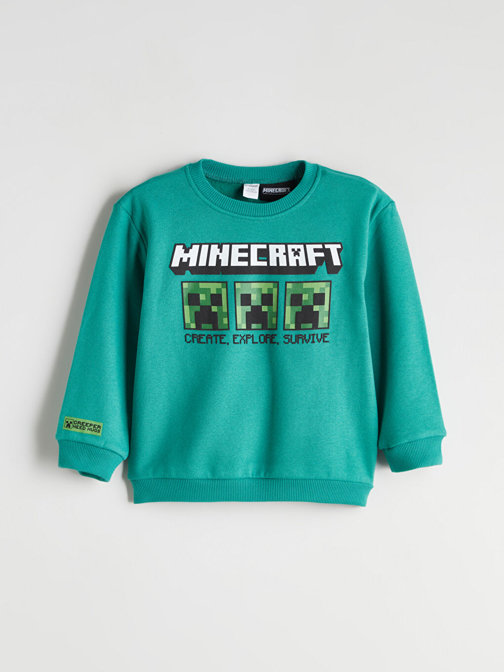 Turkuaz Bisiklet Yaka Minecraft Baskılı  Erkek Çocuk Kalın Sweatshirt