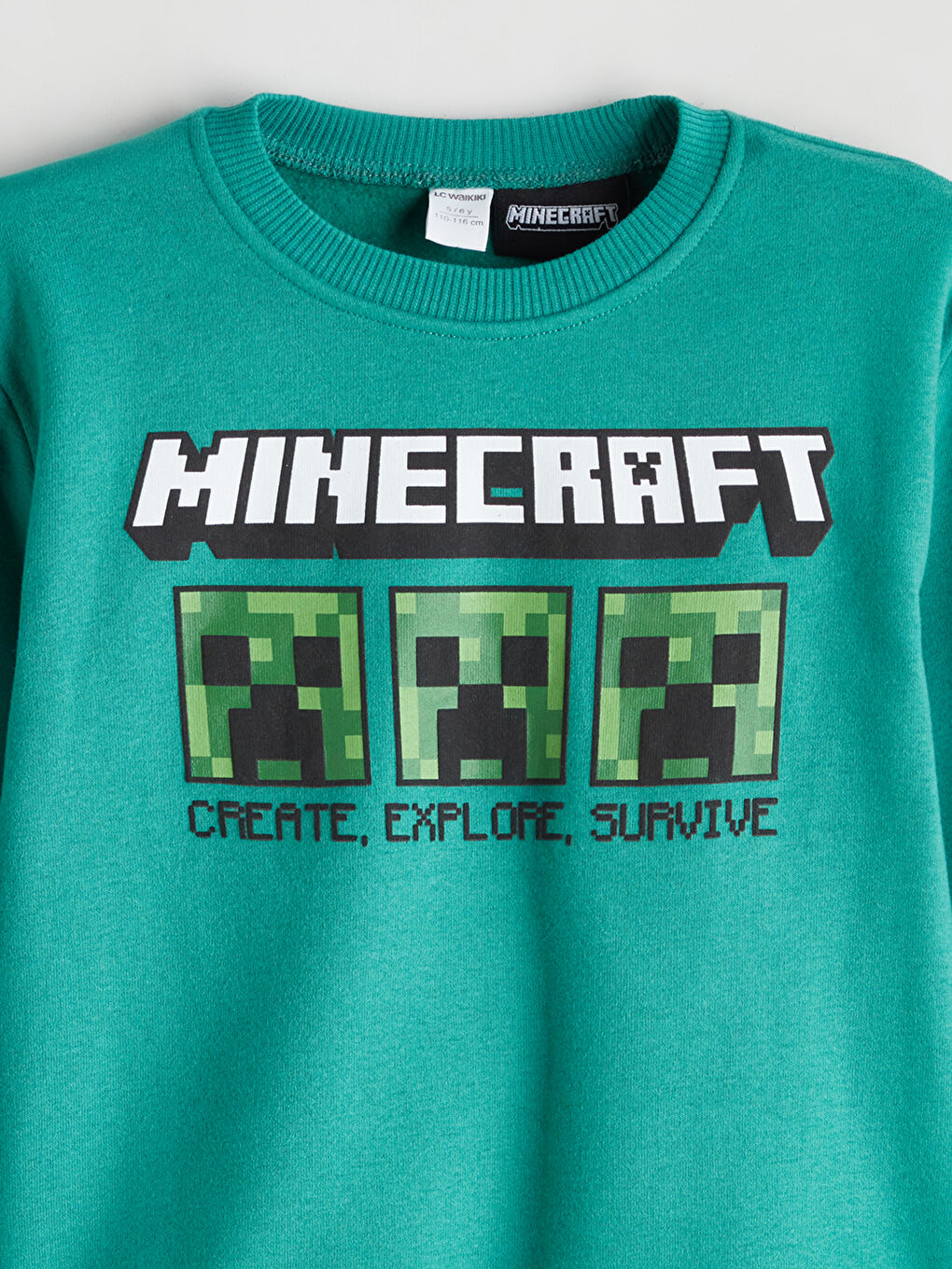 Turkuaz Bisiklet Yaka Minecraft Baskılı  Erkek Çocuk Kalın Sweatshirt-1