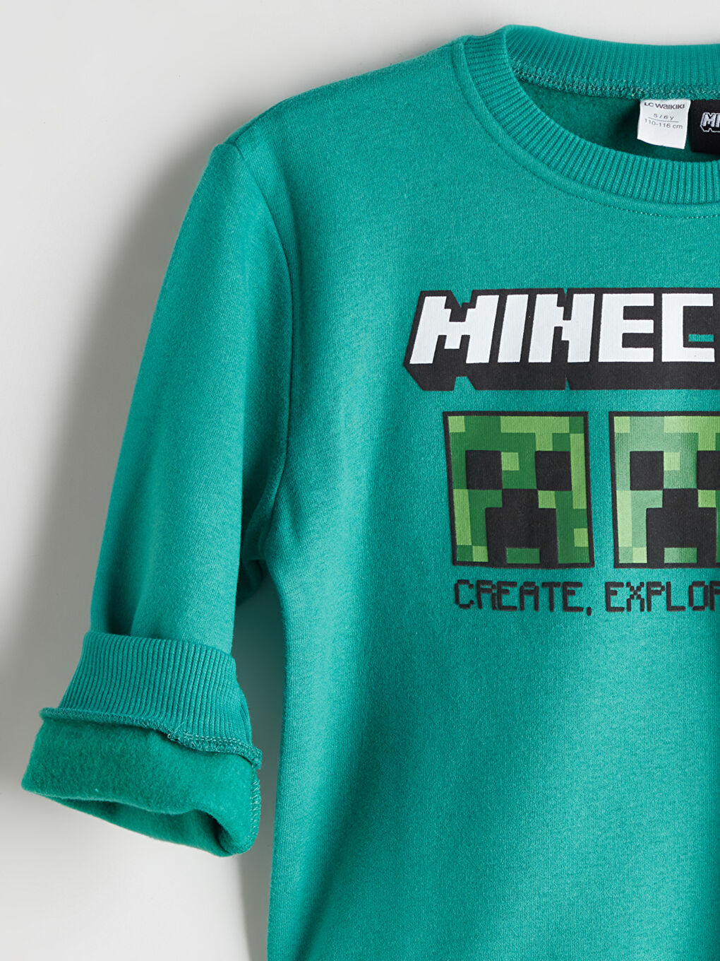 Turkuaz Bisiklet Yaka Minecraft Baskılı  Erkek Çocuk Kalın Sweatshirt-2