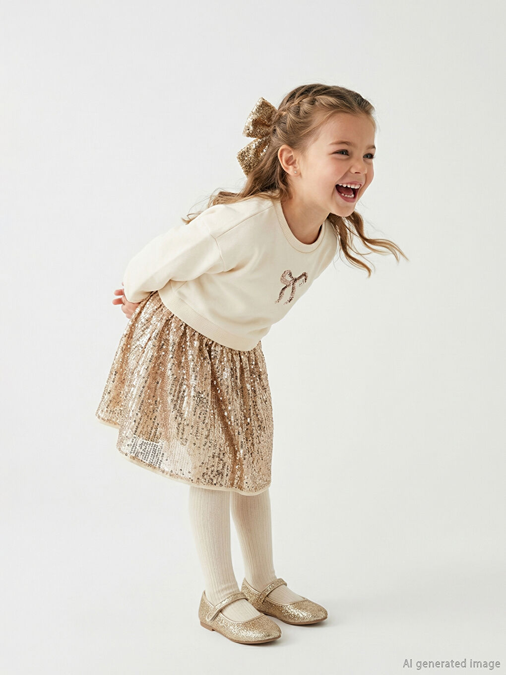 Crew Neck Sequined Girls' Dress