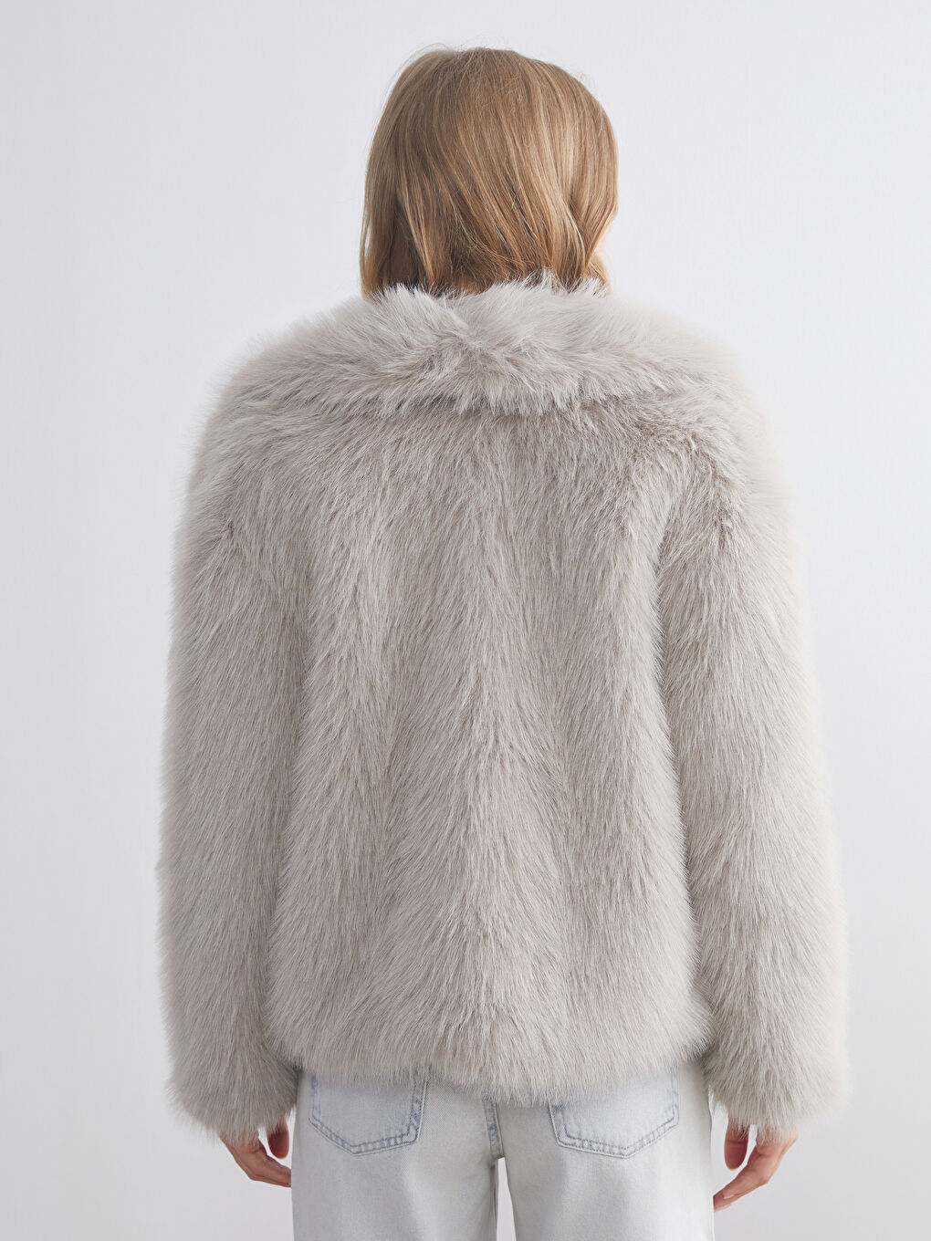 Bej Ceket Yaka Kadın Kürk Mont-6