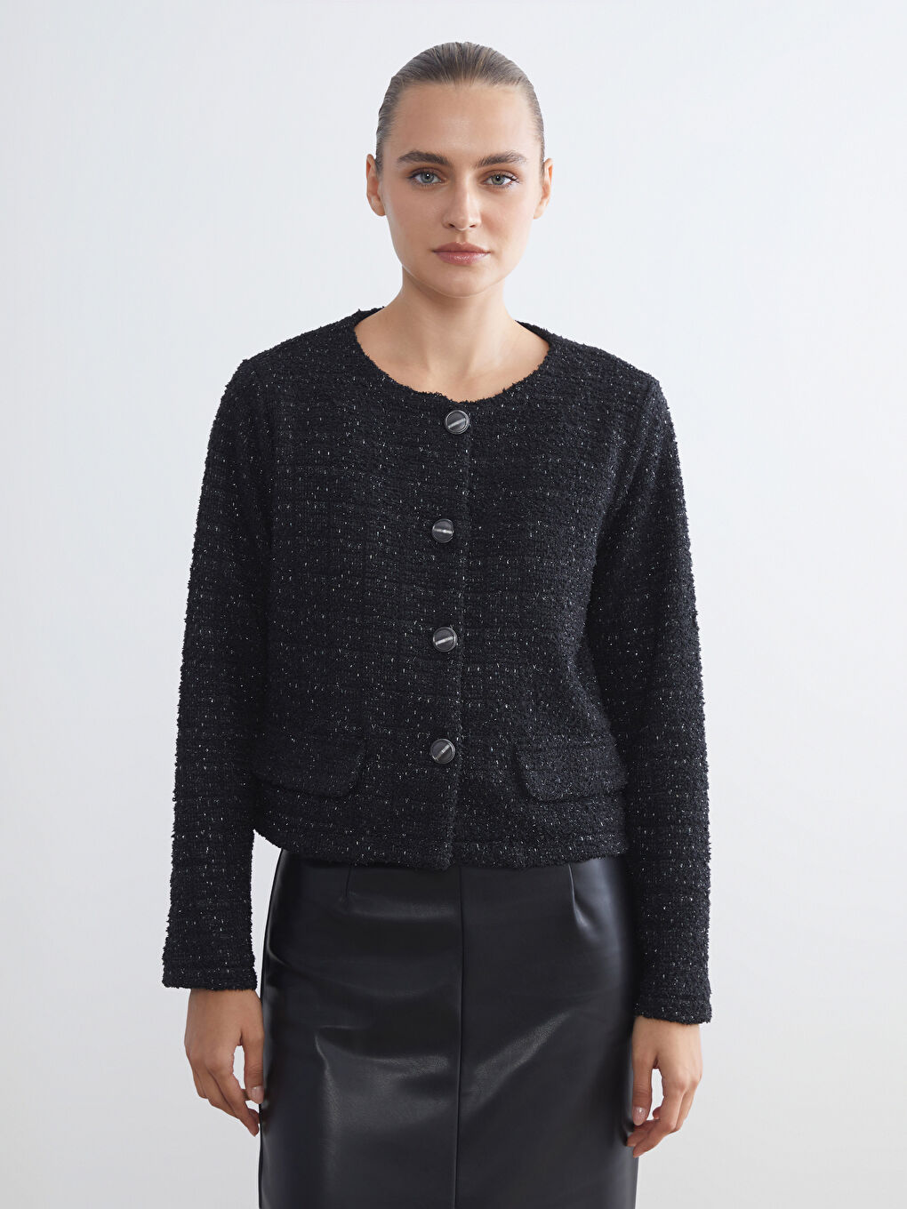 Crew Neck Women's Tweed Jacket