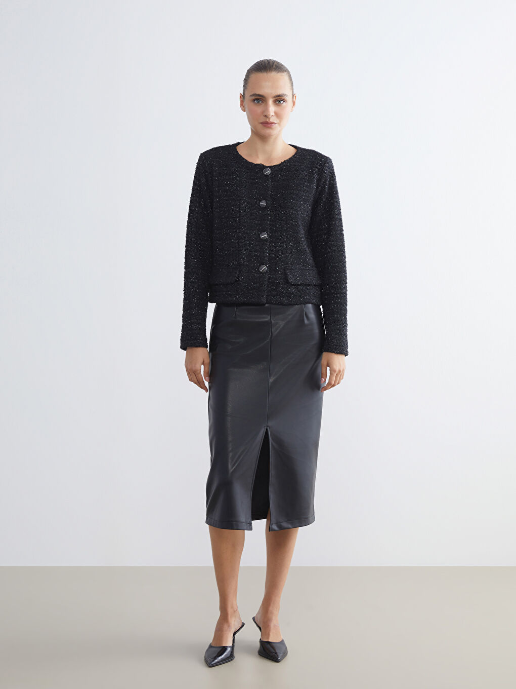 Crew Neck Women's Tweed Jacket-1