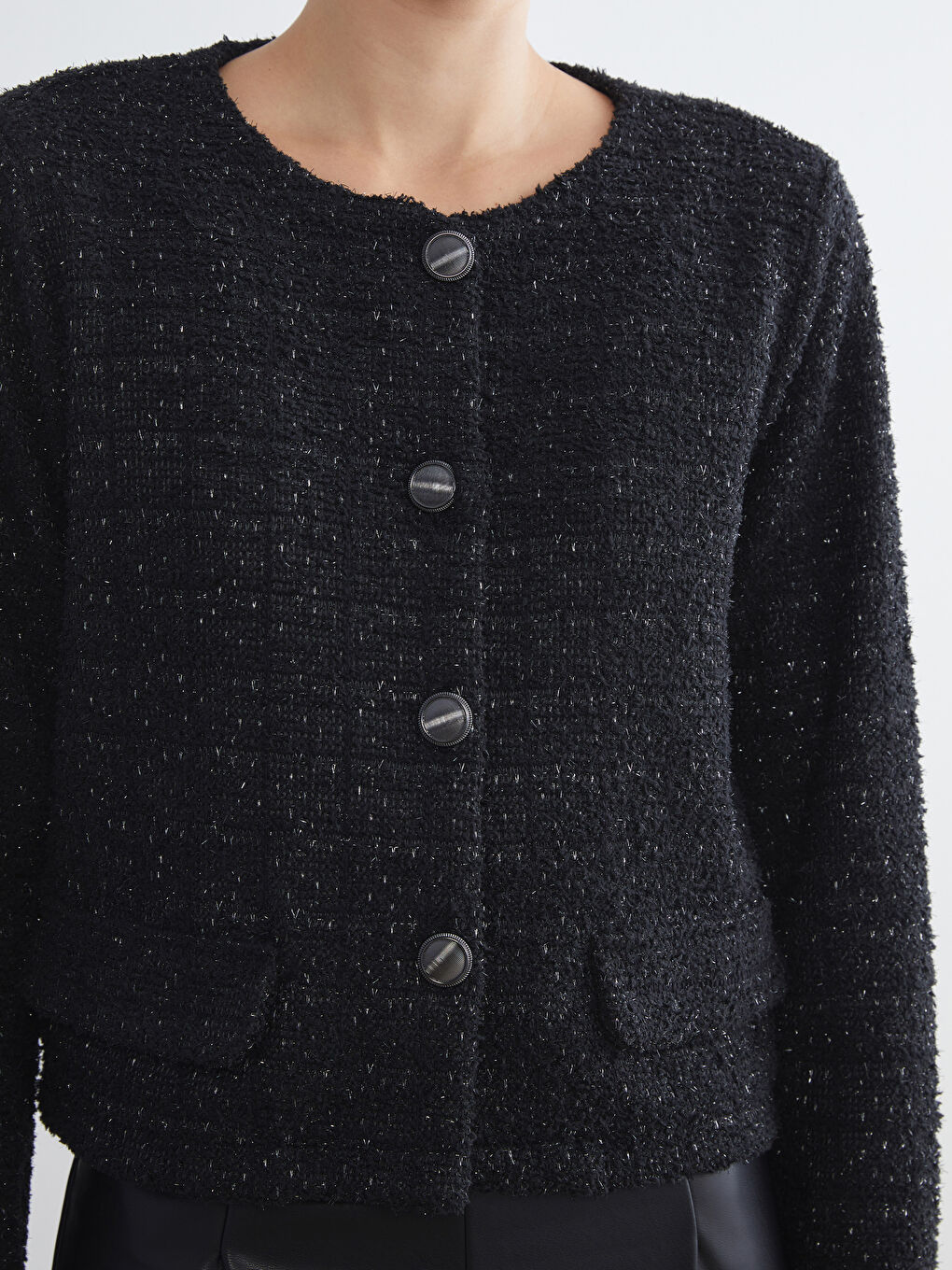 Crew Neck Women's Tweed Jacket-2