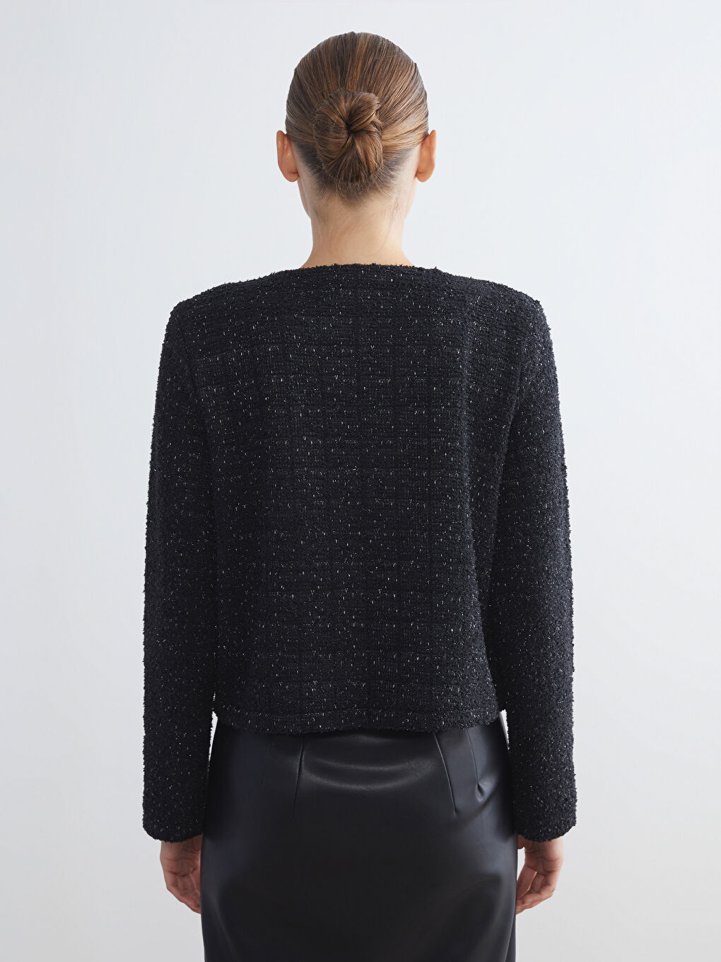 Crew Neck Women's Tweed Jacket-3