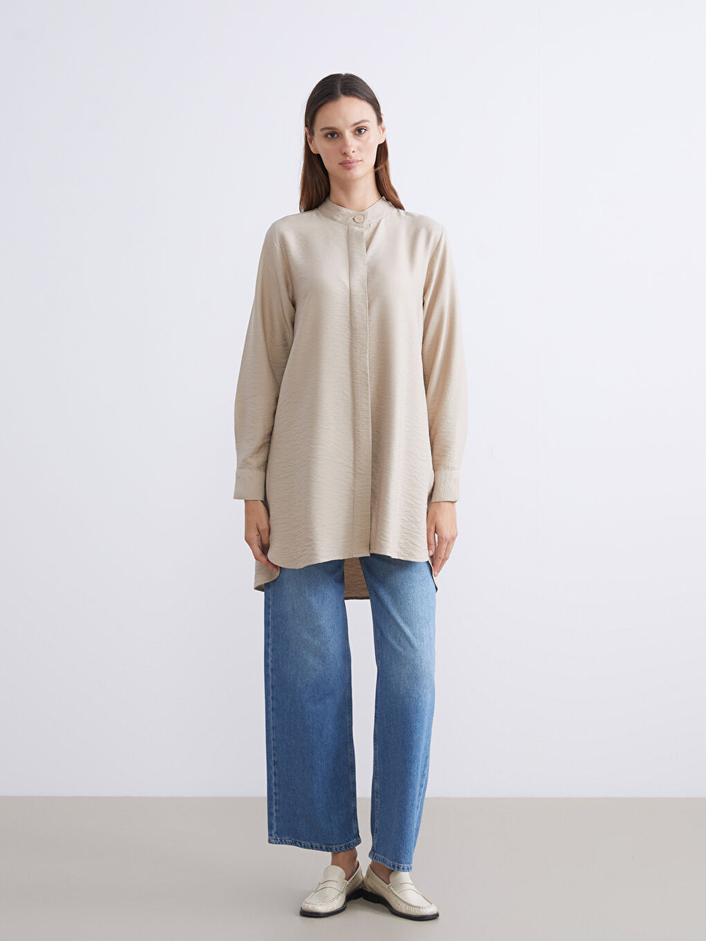 Grandad Collar Women's Shirt Tunic-1