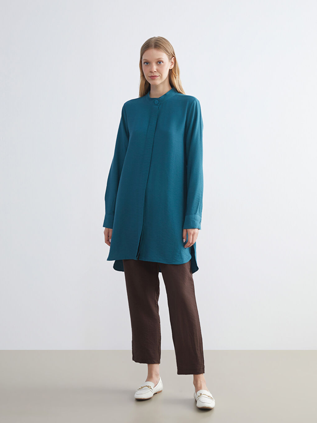Grandad Collar Women's Shirt Tunic-1