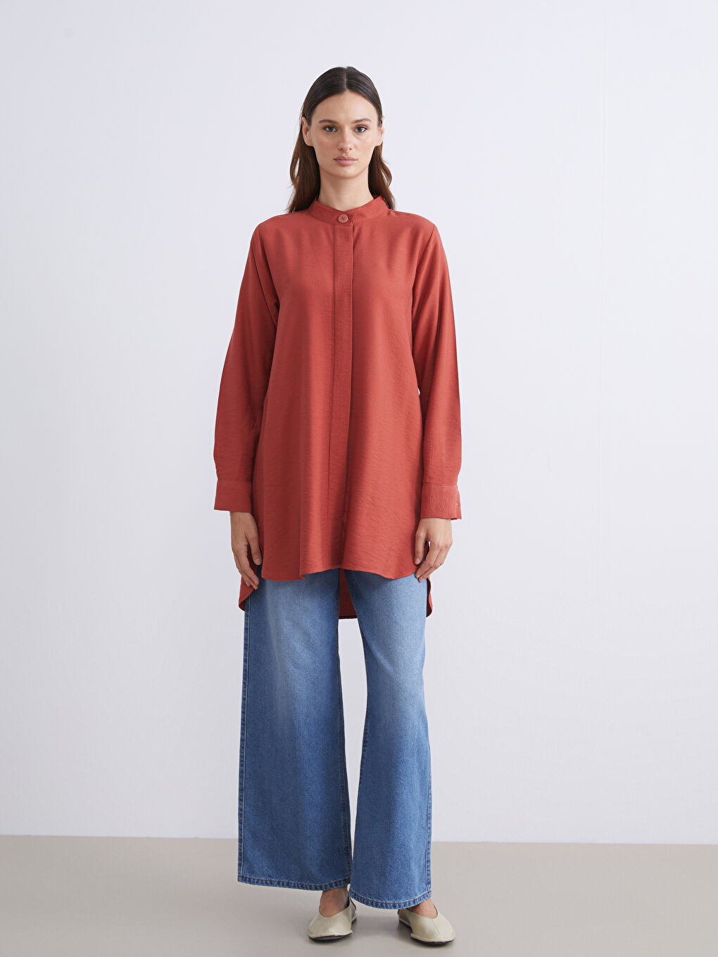 Grandad Collar Women's Shirt Tunic-1