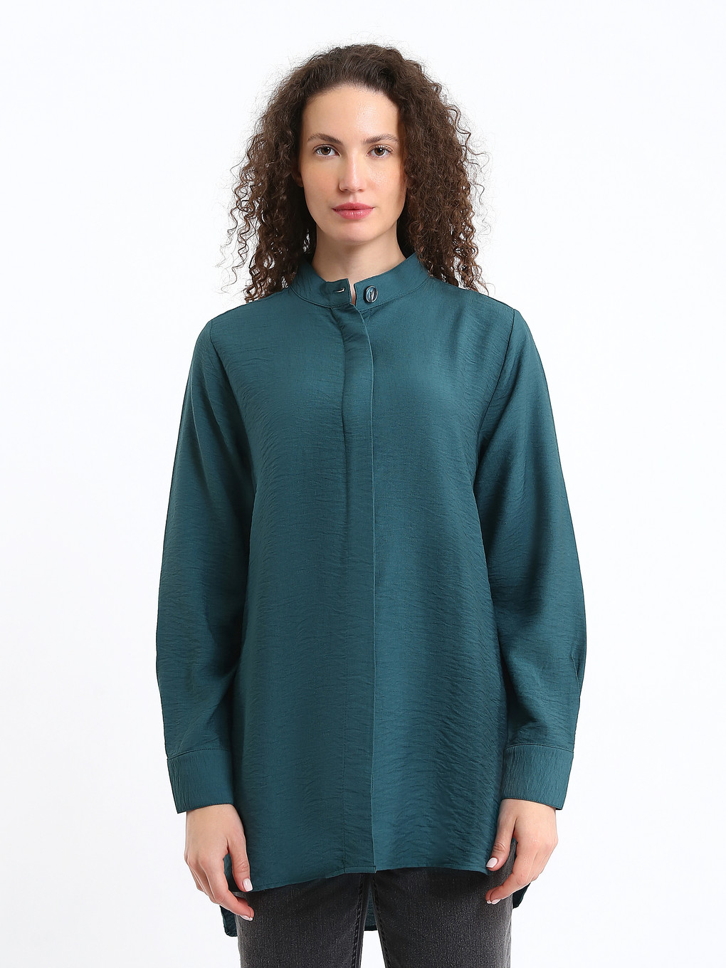 Tunique Chemise Col Mao Pour Femmes-1