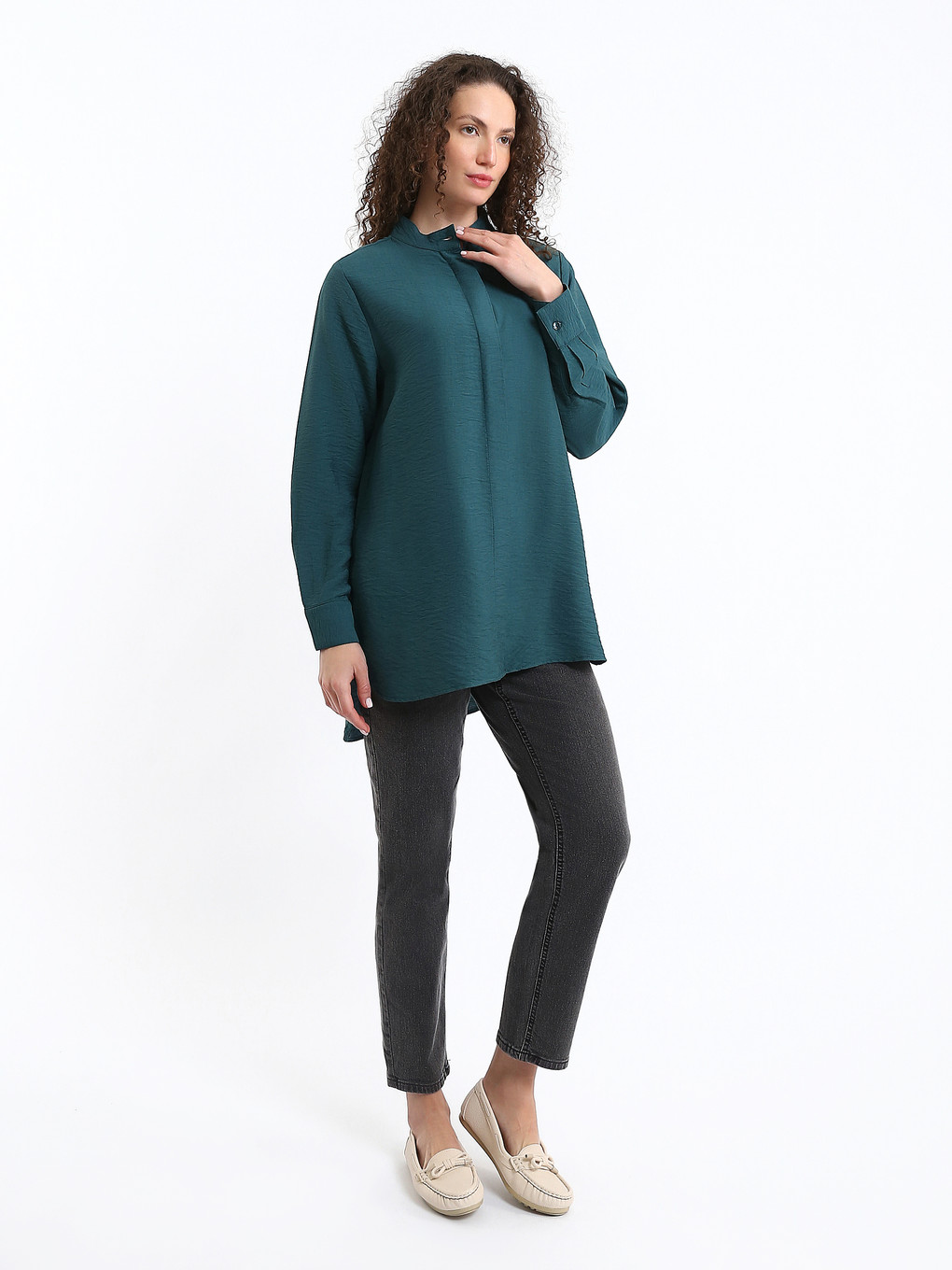 Tunique Chemise Col Mao Pour Femmes-2