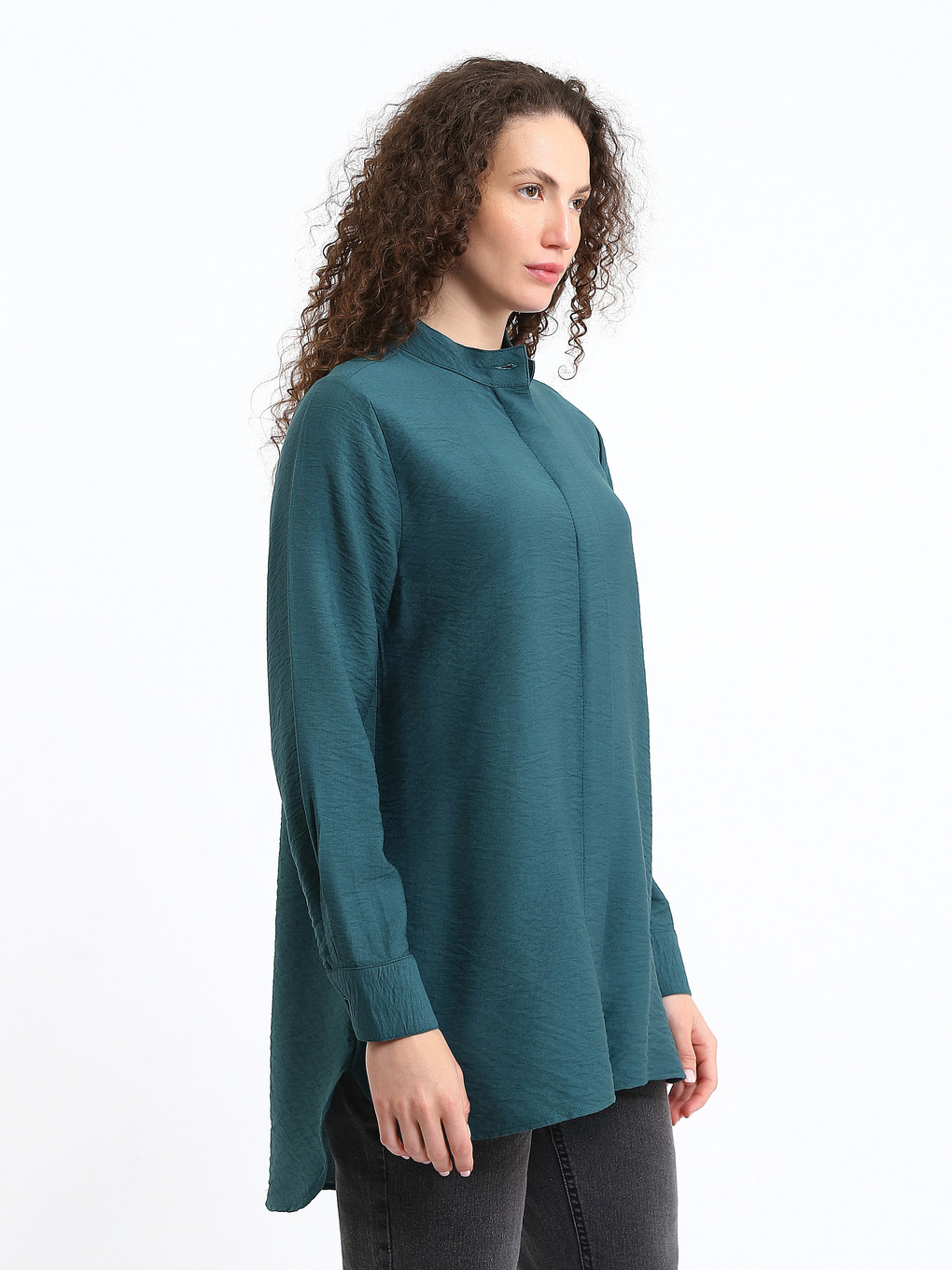 Tunique Chemise Col Mao Pour Femmes-6
