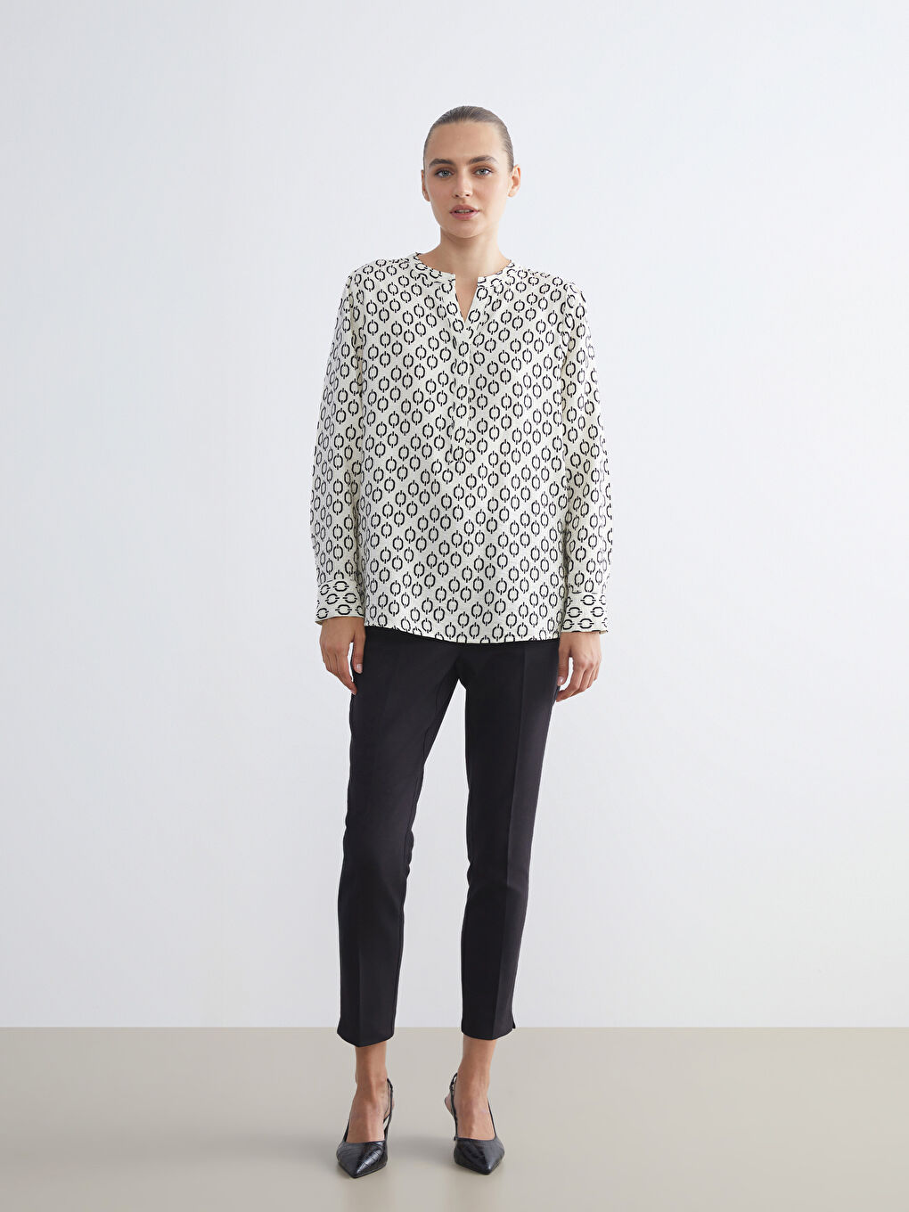 Notch Neck Patterned Blouse-1