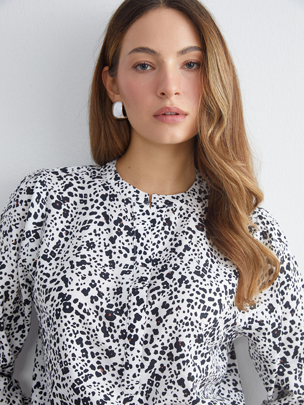 Notch Neck Patterned Blouse