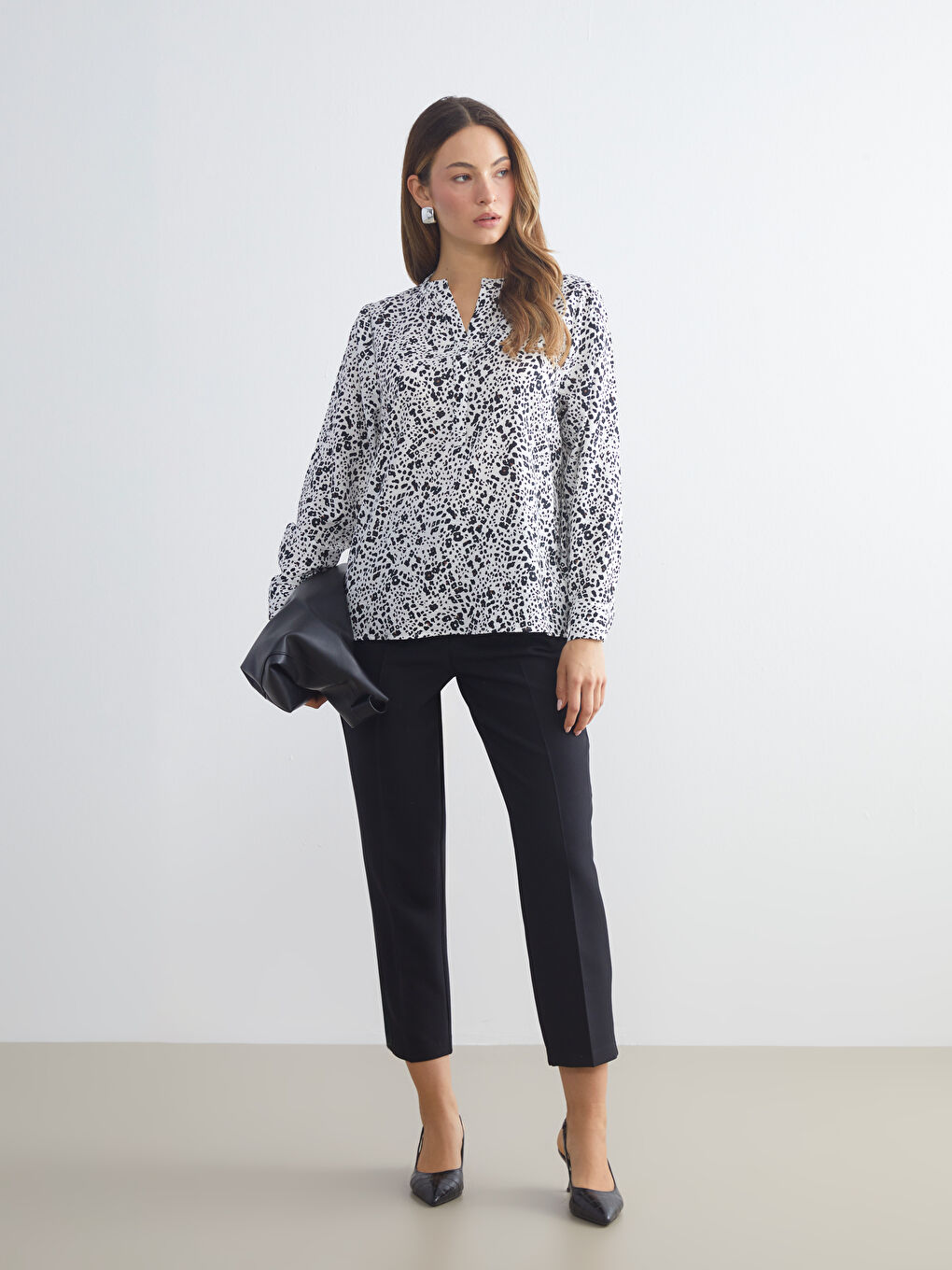Notch Neck Patterned Blouse-1