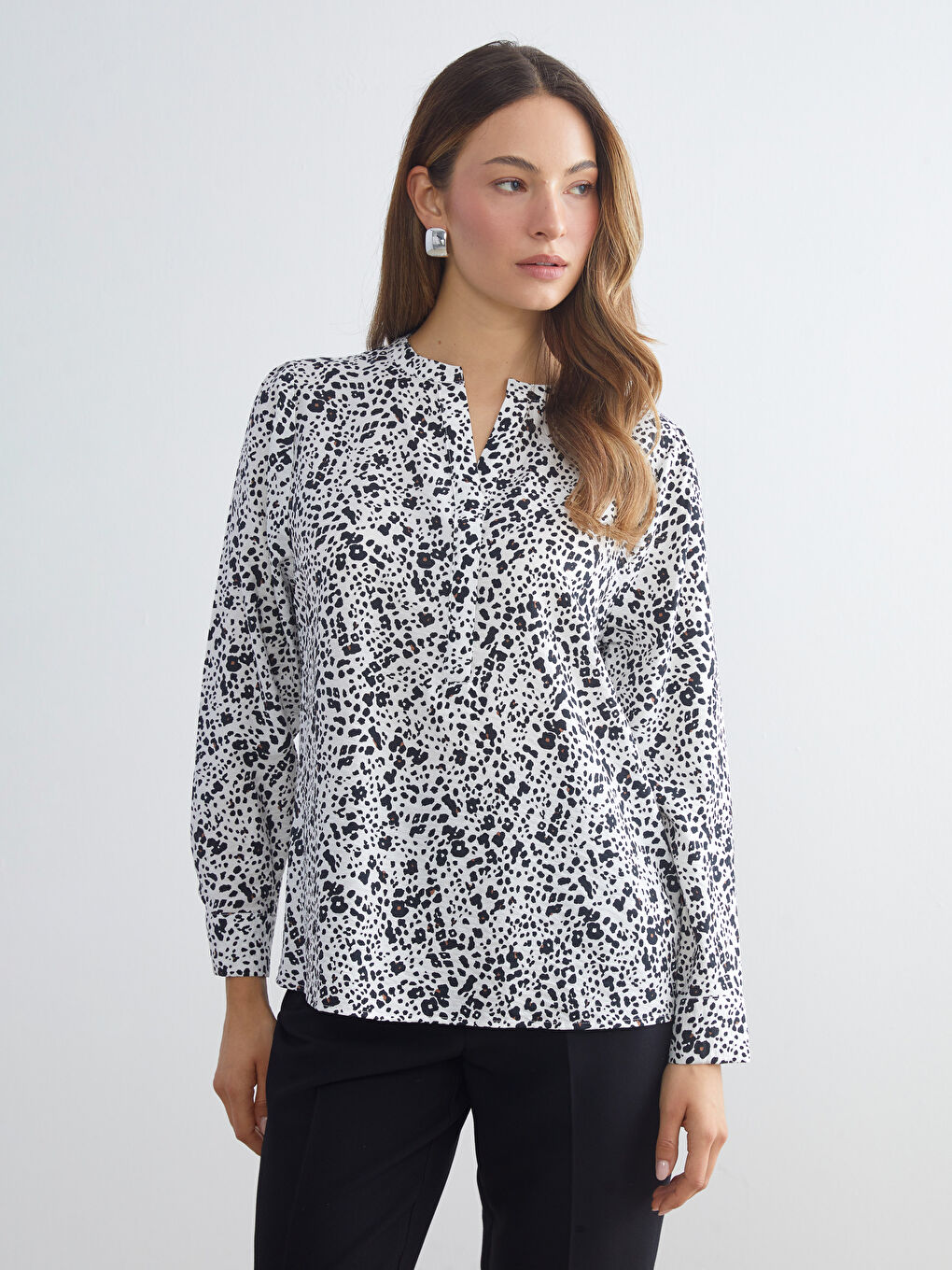 Notch Neck Patterned Blouse-2