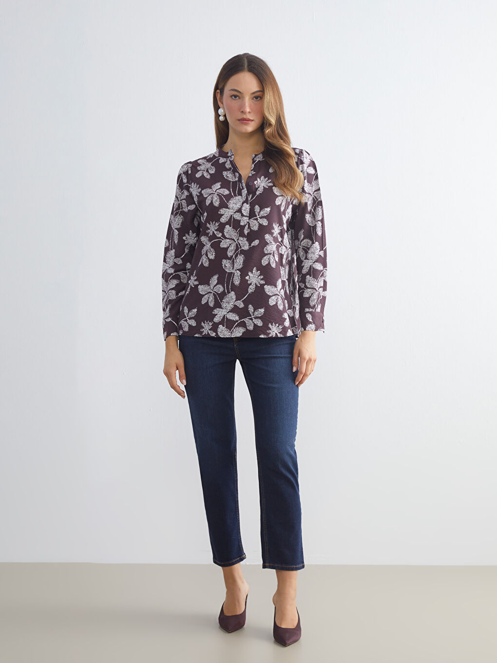Notch Neck Patterned Blouse-1
