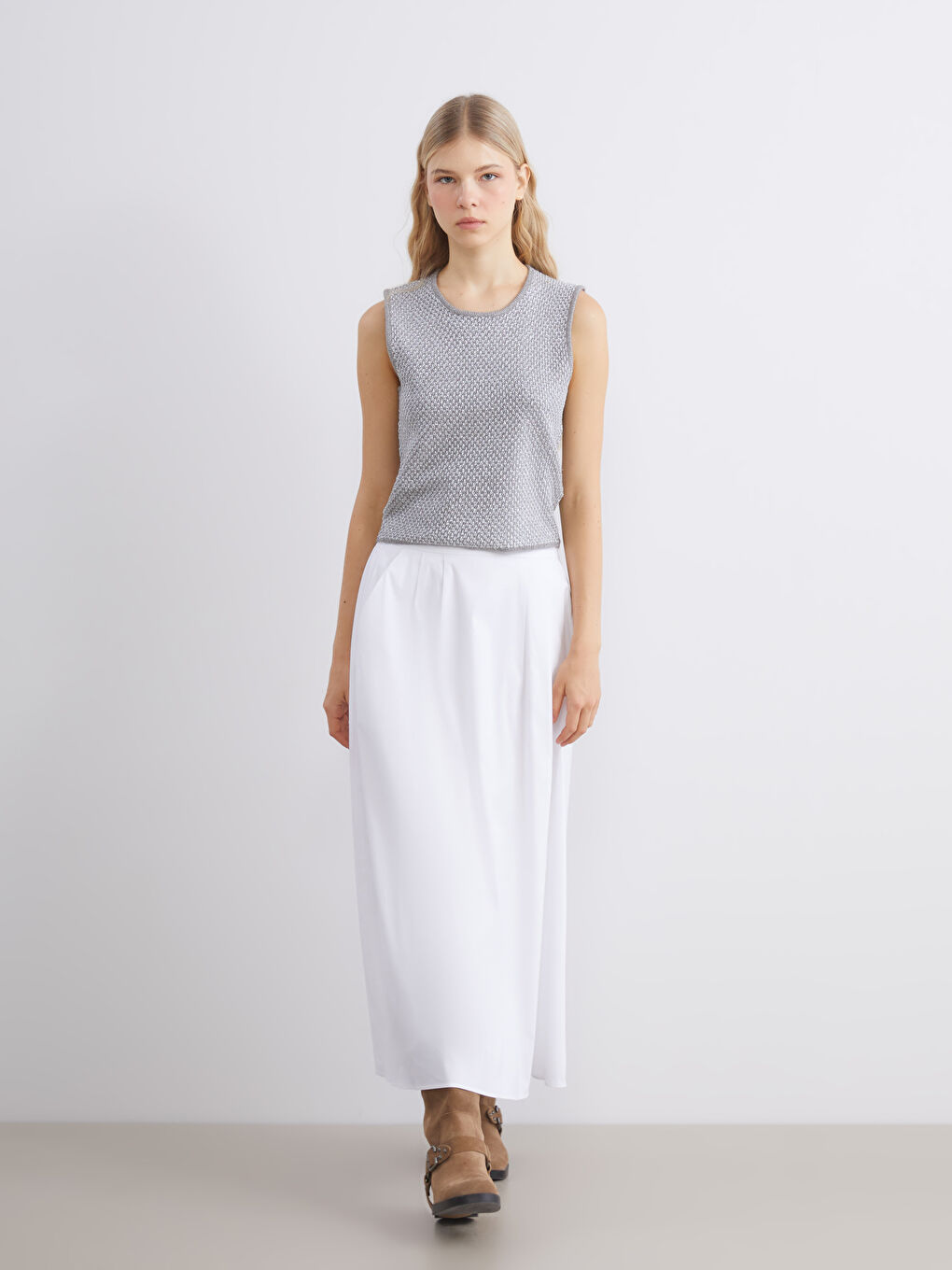 Žena SIVA Prsluk od pletiva-1