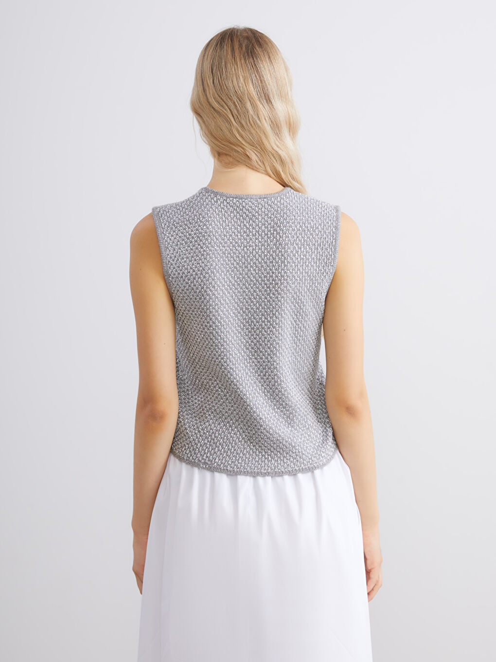 Žena SIVA Prsluk od pletiva-3