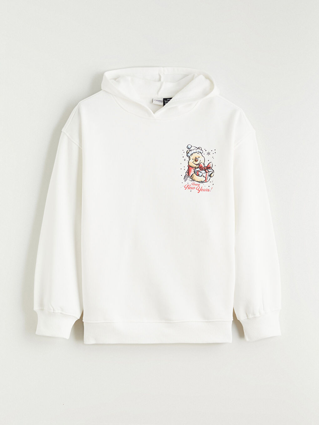 Ekru Kapüşonlu Winnie the Pooh Baskılı Kız Çocuk Kalın Sweatshirt-3