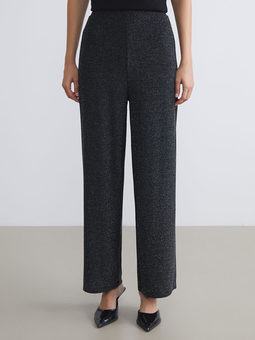 Pantalone sa elastičnim strukom sjajnog izgleda za žene-1