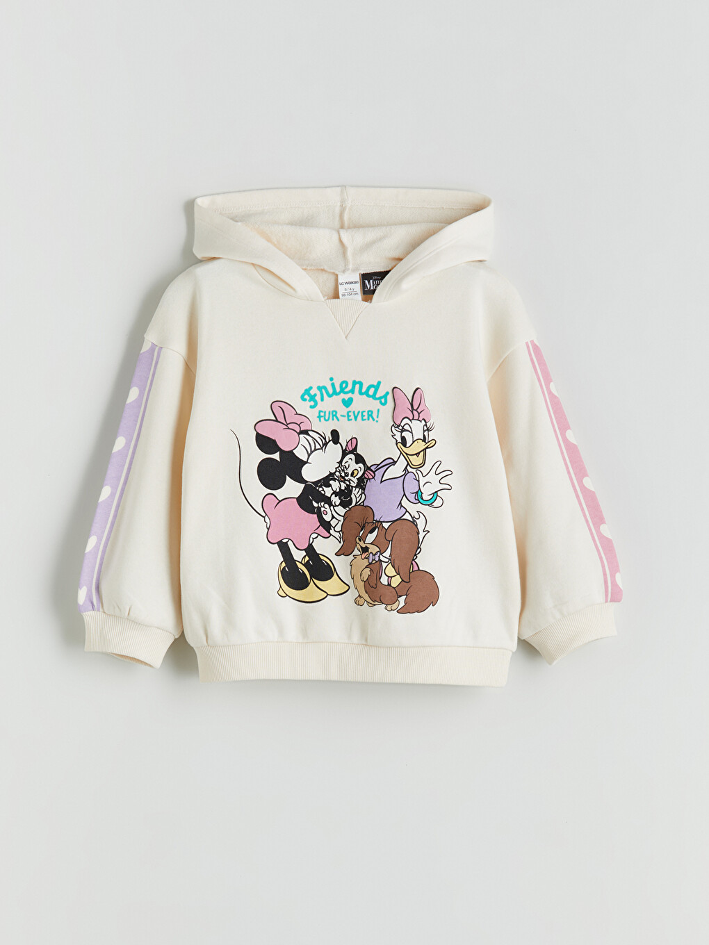 Ekru Kapüşonlu Minnie Mouse Baskılı Kız Çocuk Sweatshirt