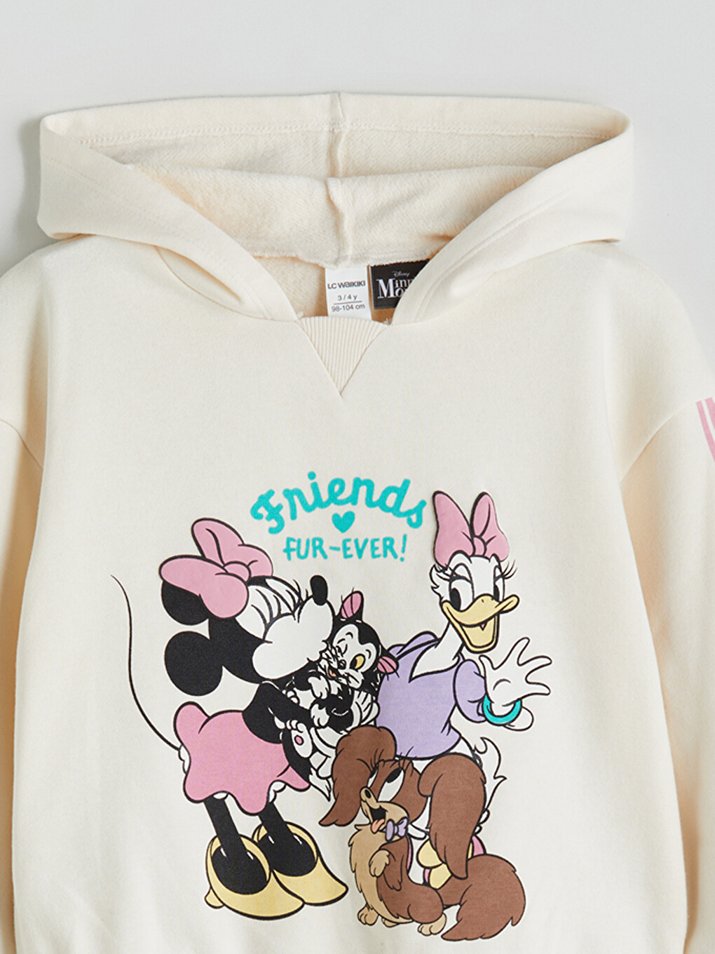 Ekru Kapüşonlu Minnie Mouse Baskılı Kız Çocuk Sweatshirt-2