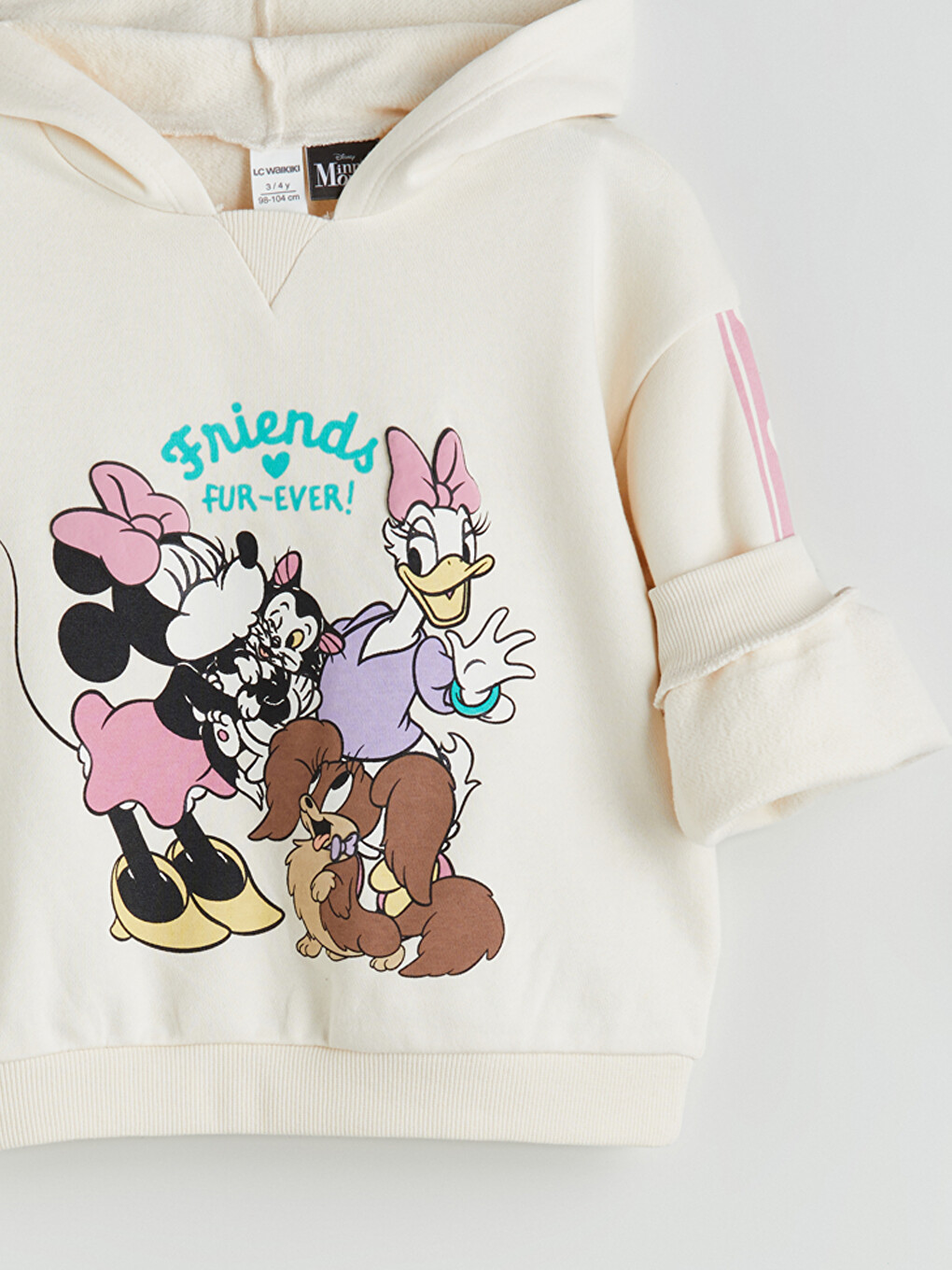 Ekru Kapüşonlu Minnie Mouse Baskılı Kız Çocuk Sweatshirt-3