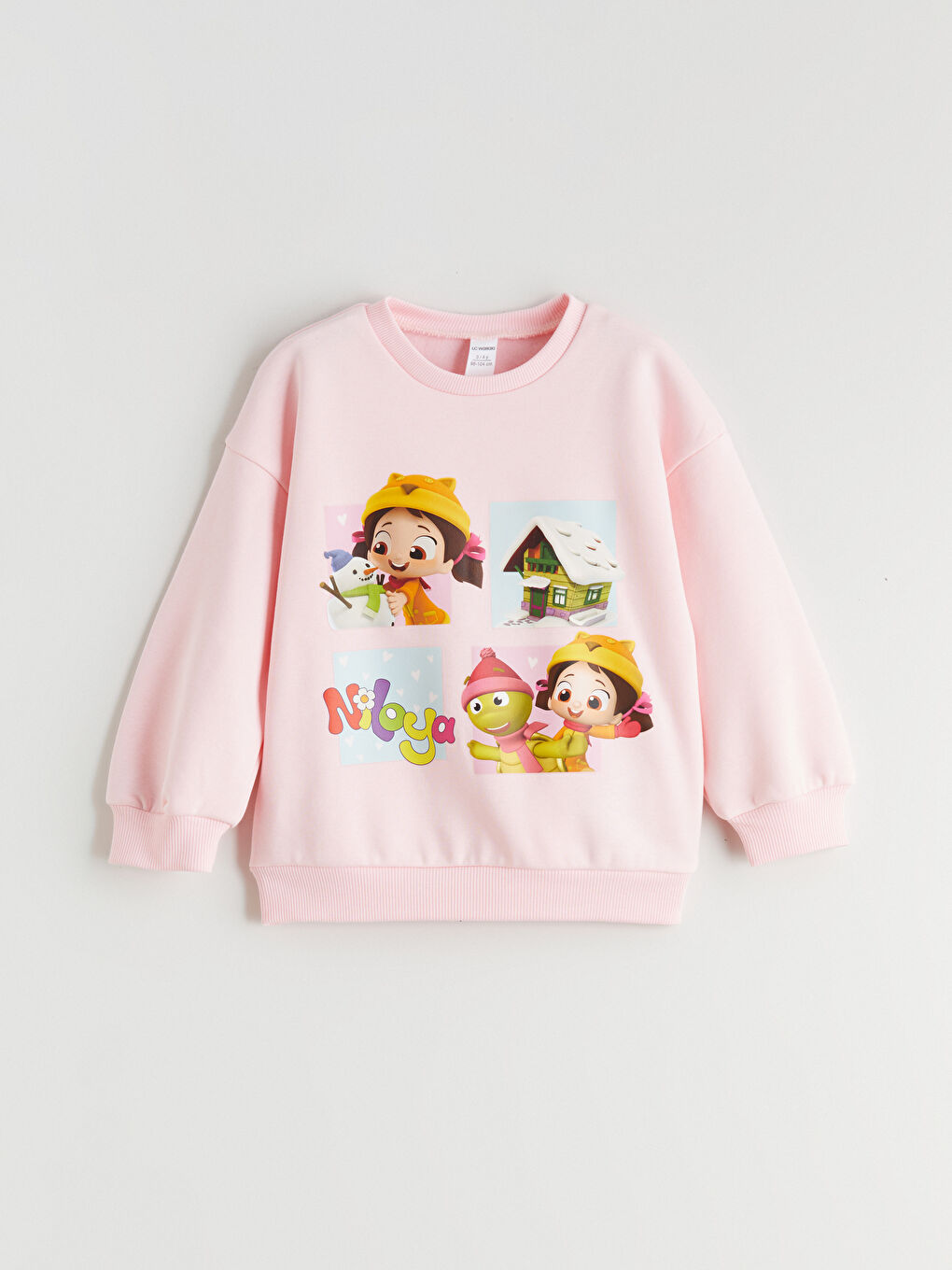 Pembe Bisiklet Yaka Niloya Baskılı Kız Çocuk Sweatshirt-1