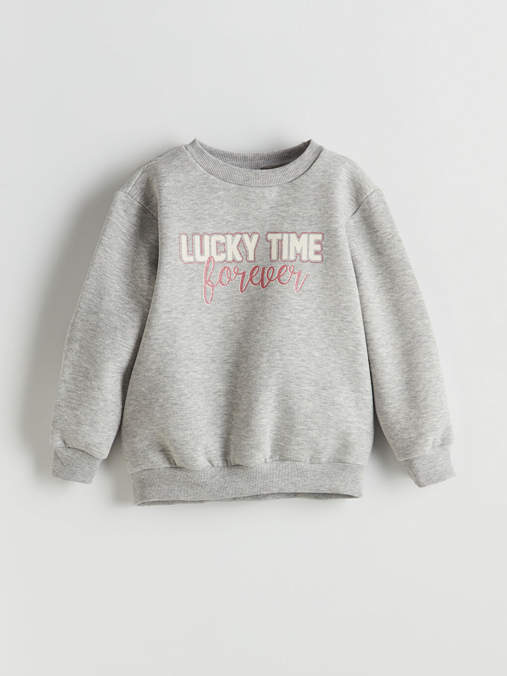 Gri Bisiklet Yaka Yazı Baskılı Kız Çocuk Sweatshirt