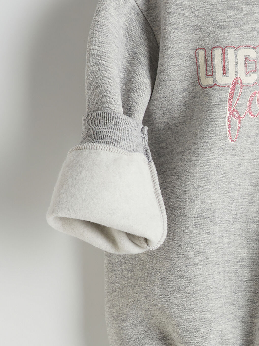 Gri Bisiklet Yaka Yazı Baskılı Kız Çocuk Sweatshirt-2